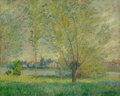 The Willows White Modern Wood Framed Art Print with Double Matting by Monet, Claude