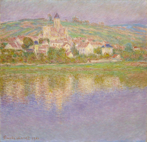 VÃ©theuil White Modern Wood Framed Art Print with Double Matting by Monet, Claude