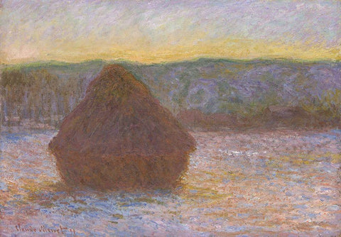 Stack of Wheat (Thaw, Sunset) White Modern Wood Framed Art Print with Double Matting by Monet, Claude