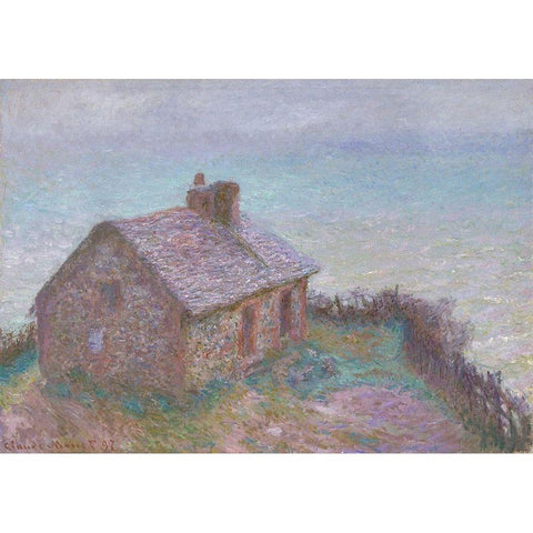 The Customs House at Varengeville White Modern Wood Framed Art Print by Monet, Claude