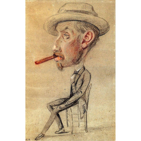 Caricature of a Man with a Big Cigar Black Modern Wood Framed Art Print with Double Matting by Monet, Claude