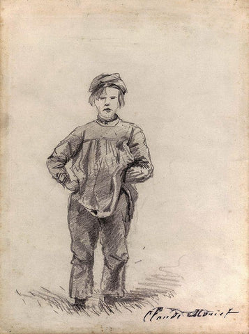 Boy in the Country White Modern Wood Framed Art Print with Double Matting by Monet, Claude
