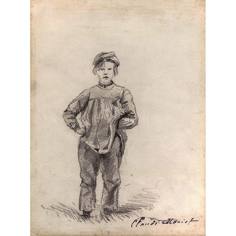 Boy in the Country Black Modern Wood Framed Art Print by Monet, Claude