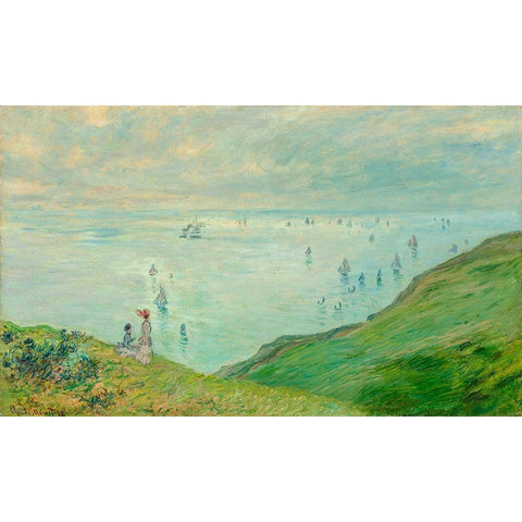 Cliffs at Pourville Black Modern Wood Framed Art Print with Double Matting by Monet, Claude