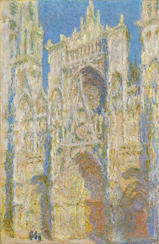 Rouen Cathedral, West FaÃ§ade, Sunlight Black Ornate Wood Framed Art Print with Double Matting by Monet, Claude