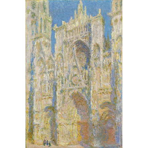 Rouen Cathedral, West FaÃ§ade, Sunlight Black Modern Wood Framed Art Print with Double Matting by Monet, Claude