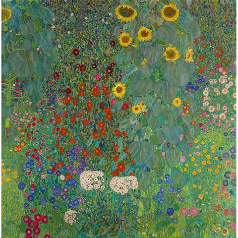 Farm Garden with Sunflowers White Modern Wood Framed Art Print by Klimt, Gustav