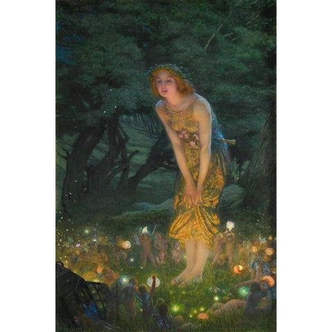 Midsummer Eve Black Modern Wood Framed Art Print with Double Matting by Hughes, Edward Robert