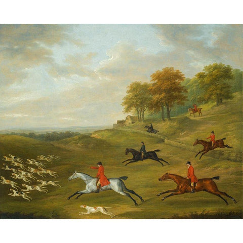A hunt in full cry Black Modern Wood Framed Art Print with Double Matting by Sartorius, J.N.