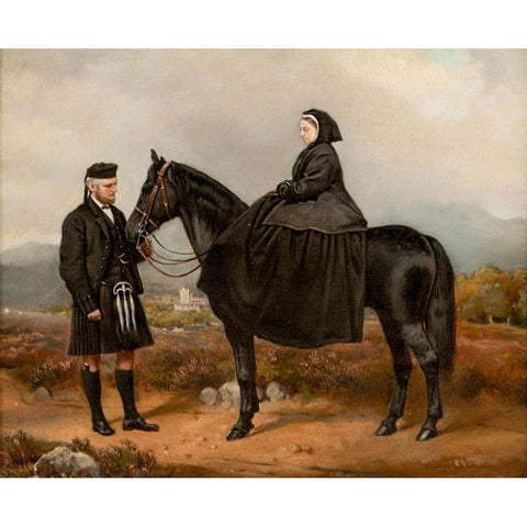 Queen Victoria with John Brown Black Modern Wood Framed Art Print with Double Matting by Barber, Charles Burton