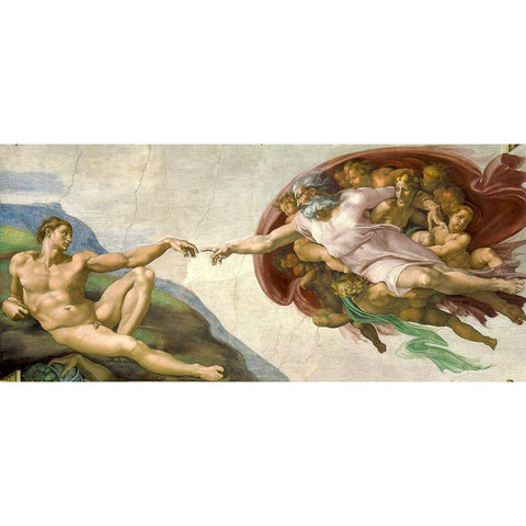 The Creation of Adam Black Modern Wood Framed Art Print with Double Matting by Michelangelo