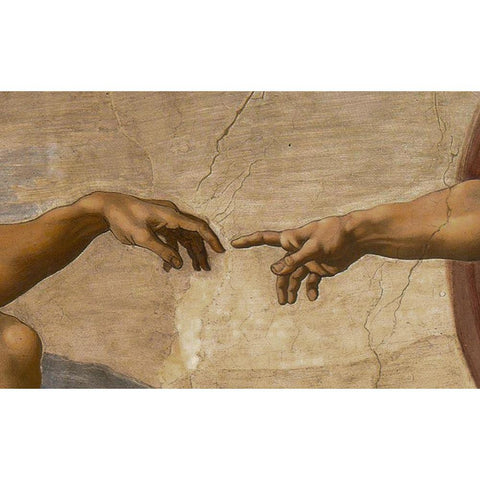 The Creation of Adam Detail Gold Ornate Wood Framed Art Print with Double Matting by Michelangelo