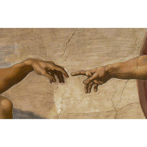 The Creation of Adam Detail Black Modern Wood Framed Art Print by Michelangelo