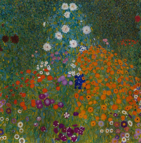 Farmers Garden White Modern Wood Framed Art Print with Double Matting by Klimt, Gustav