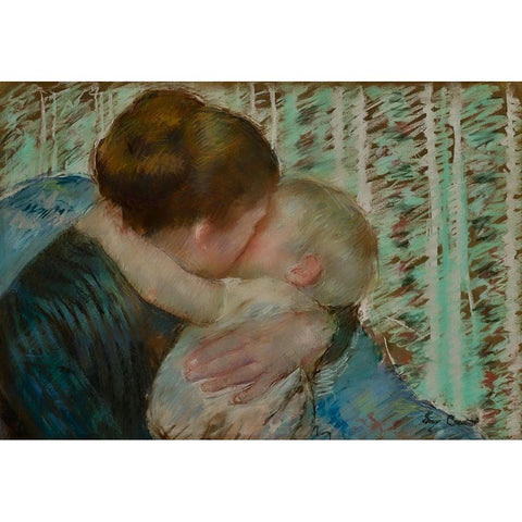 A Goodnight Hug White Modern Wood Framed Art Print by Cassatt, Mary