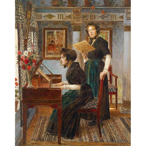 The Singing Lesson Gold Ornate Wood Framed Art Print with Double Matting by Firle, Walter