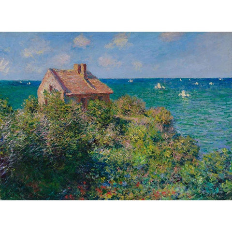 Fishermans Cottage Gold Ornate Wood Framed Art Print with Double Matting by Monet, Claude