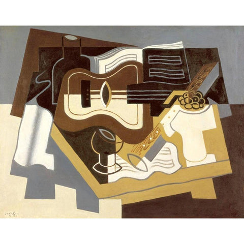 Guitar with Clarinet Gold Ornate Wood Framed Art Print with Double Matting by Gris, Juan