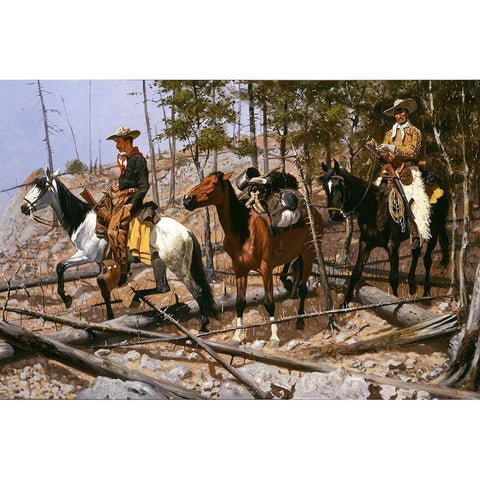 Prospecting for Cattle Range Black Modern Wood Framed Art Print with Double Matting by Remington, Frederic