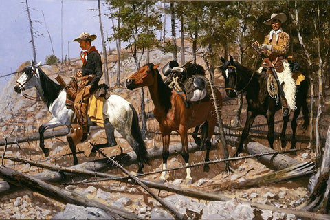 Prospecting for Cattle Range White Modern Wood Framed Art Print with Double Matting by Remington, Frederic