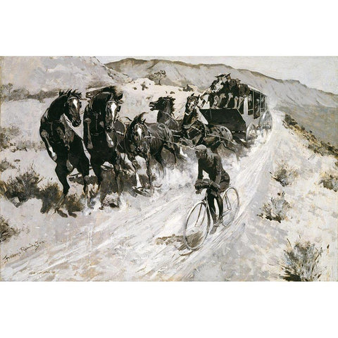 The Right of the Road Gold Ornate Wood Framed Art Print with Double Matting by Remington, Frederic