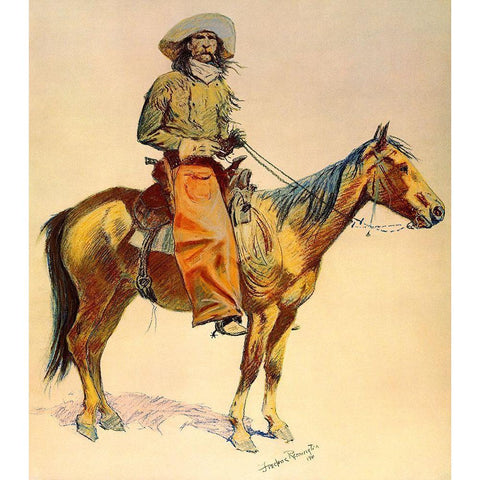 Arizona cowboy White Modern Wood Framed Art Print by Remington, Frederic