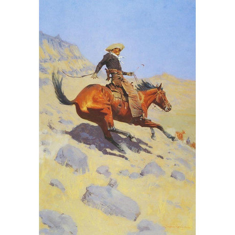 The Cowboy White Modern Wood Framed Art Print by Remington, Frederic