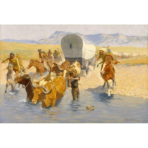 The Emigrants White Modern Wood Framed Art Print by Remington, Frederic