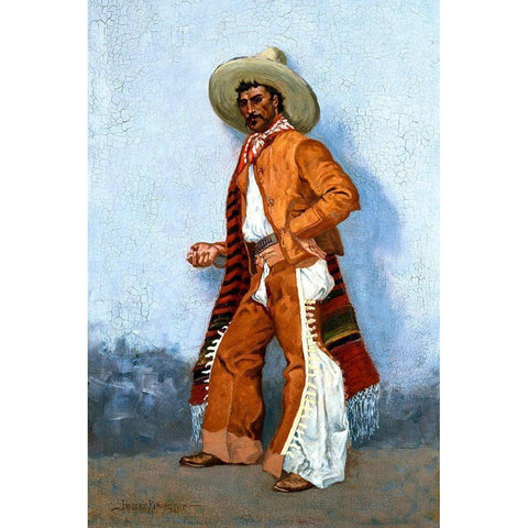 A Vaquero Blue Black Modern Wood Framed Art Print with Double Matting by Remington, Frederic