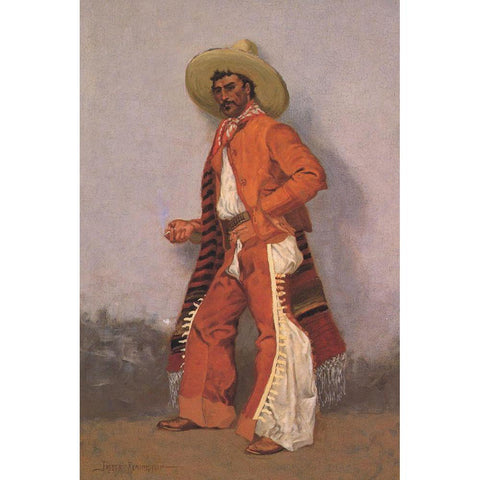 A Vaquero Red Gold Ornate Wood Framed Art Print with Double Matting by Remington, Frederic