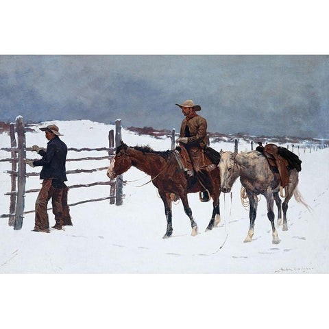 The Fall of the Cowboy Black Modern Wood Framed Art Print with Double Matting by Remington, Frederic