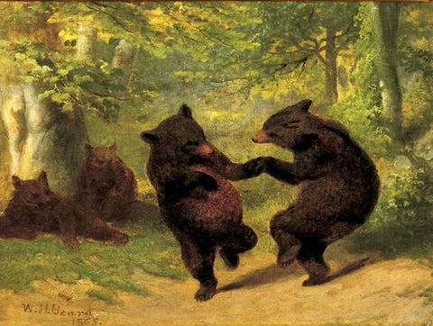 Dancing Bears White Modern Wood Framed Art Print with Double Matting by Beard, William Holbrook