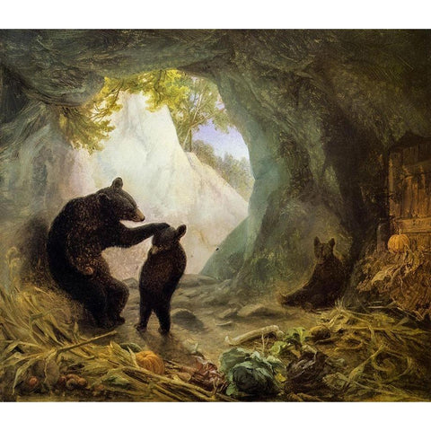 Bear and Cubs Gold Ornate Wood Framed Art Print with Double Matting by Beard, William Holbrook