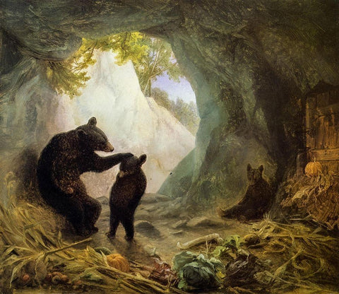 Bear and Cubs Black Ornate Wood Framed Art Print with Double Matting by Beard, William Holbrook