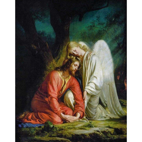 Christ in Gethsemane White Modern Wood Framed Art Print by Bloch, Carl