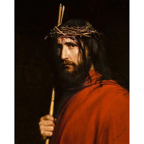 Christ with Thorns White Modern Wood Framed Art Print by Bloch, Carl