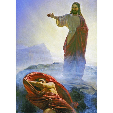 Jesus Tempted Black Modern Wood Framed Art Print with Double Matting by Bloch, Carl