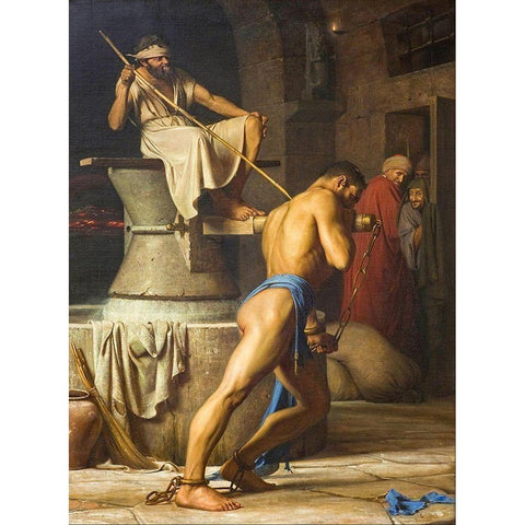 Samson and the Philistines Gold Ornate Wood Framed Art Print with Double Matting by Bloch, Carl