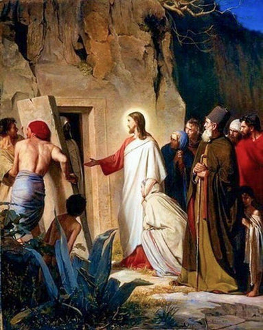 Raising of Lazarus Black Ornate Wood Framed Art Print with Double Matting by Bloch, Carl