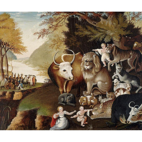 The Peaceable Kingdom (II) Black Modern Wood Framed Art Print with Double Matting by Hicks, Edward