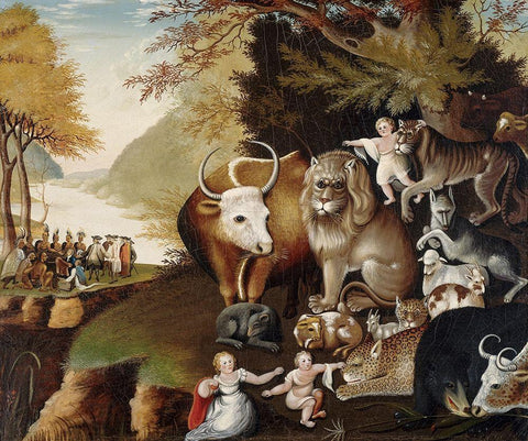 The Peaceable Kingdom (II) White Modern Wood Framed Art Print with Double Matting by Hicks, Edward