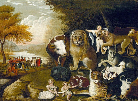 The Peaceable Kingdom III White Modern Wood Framed Art Print with Double Matting by Hicks, Edward