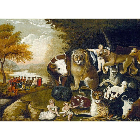 The Peaceable Kingdom III Gold Ornate Wood Framed Art Print with Double Matting by Hicks, Edward