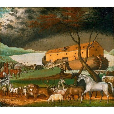 Noahs Ark Gold Ornate Wood Framed Art Print with Double Matting by Hicks, Edward