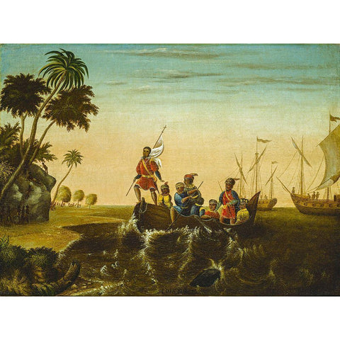 The Landing of Columbus Gold Ornate Wood Framed Art Print with Double Matting by Hicks, Edward