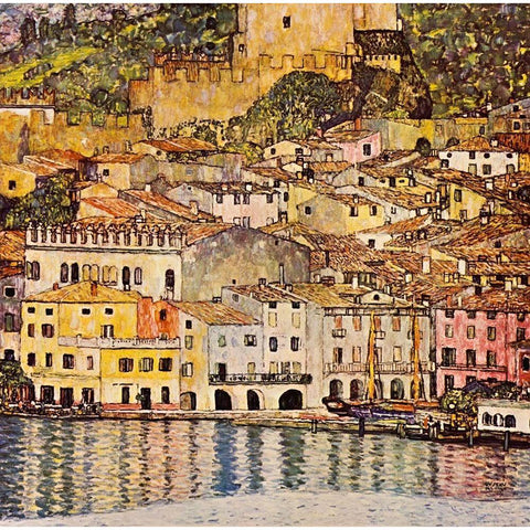 Malcesine On Lake Garda 1913 White Modern Wood Framed Art Print by Klimt, Gustav