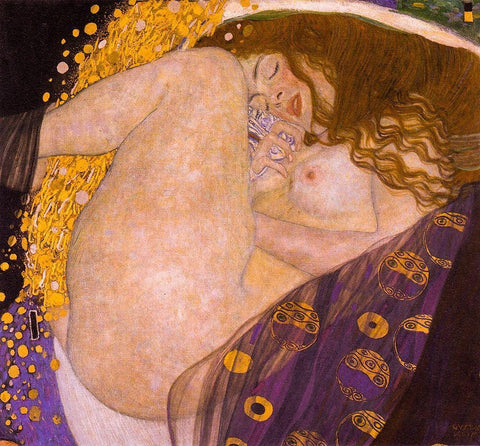 Danae Black Ornate Wood Framed Art Print with Double Matting by Klimt, Gustav