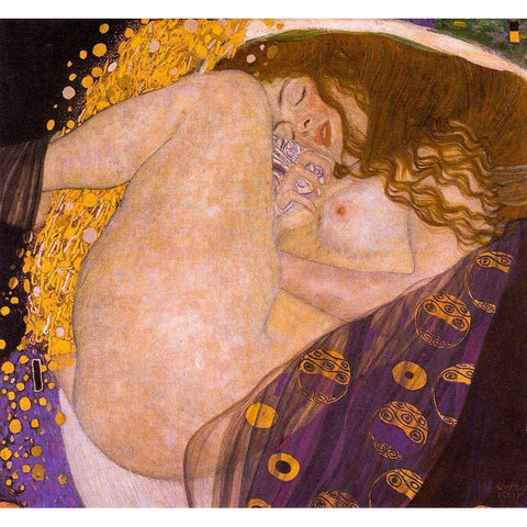 Danae White Modern Wood Framed Art Print by Klimt, Gustav