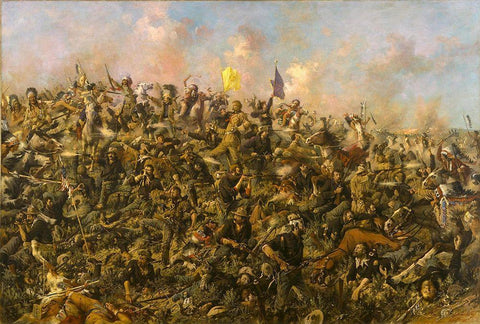 Custers Last Stand White Modern Wood Framed Art Print with Double Matting by Edgar Samuel Paxson