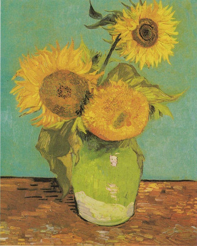 Vase With Three Sunflowers White Modern Wood Framed Art Print with Double Matting by Van Gogh, Vincent